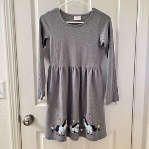 Hanna Andersson Unicorn Appliqué Dress Gray Long Sleeve Girls Size 150 US 12